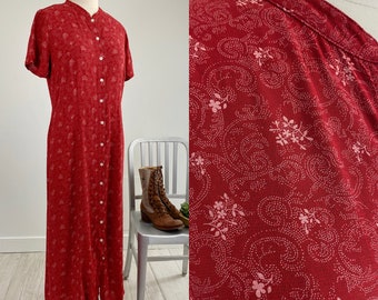 Vtg 90s Garnet Longline Field Prairie Boho Western Market Yellowstone Dress S