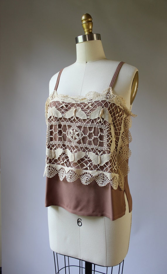 VTG 70s 80s BUTTERFLY LACE Boho 2 Piece Tank Top … - image 5