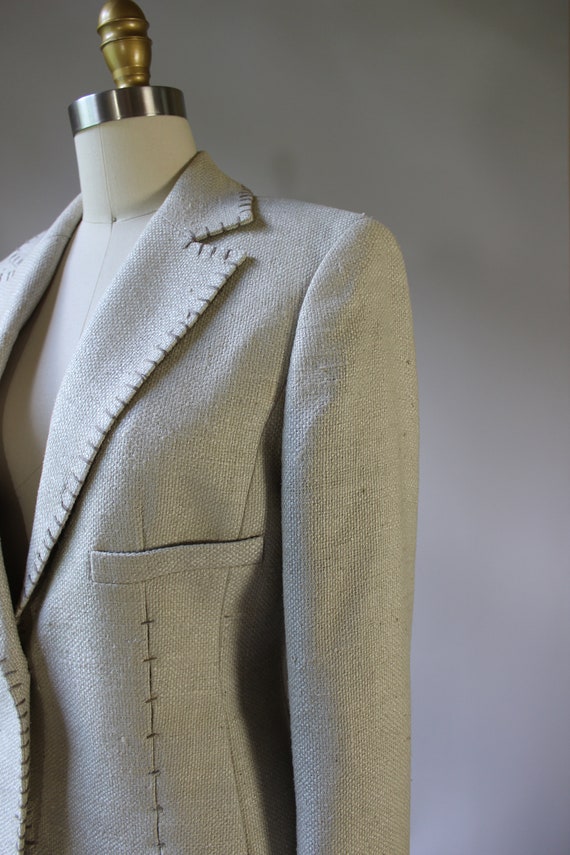 Vintage 90s Raw Silk Oatmeal Tailored Minimalist … - image 5