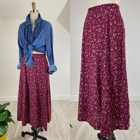 Vintage 80s Boho Peasant Floral Print Rayon Midi S