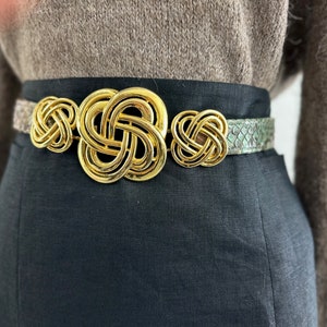Vintage ALEXIS KIRK Snakeskin Reptile Adjustable Leather Belt Green Beige