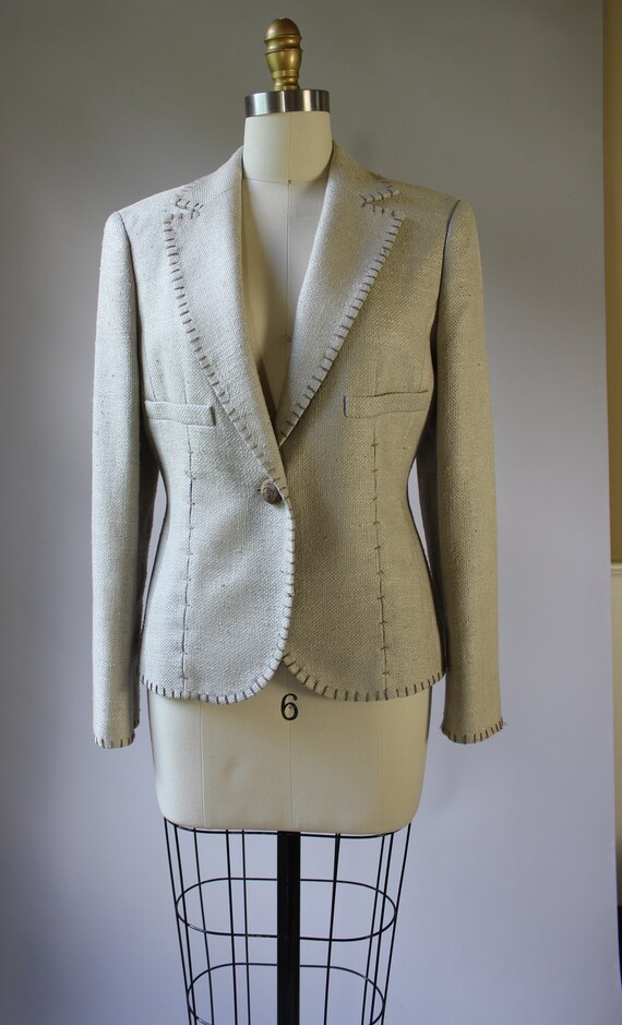 Vintage 90s Raw Silk Oatmeal Tailored Minimalist … - image 7