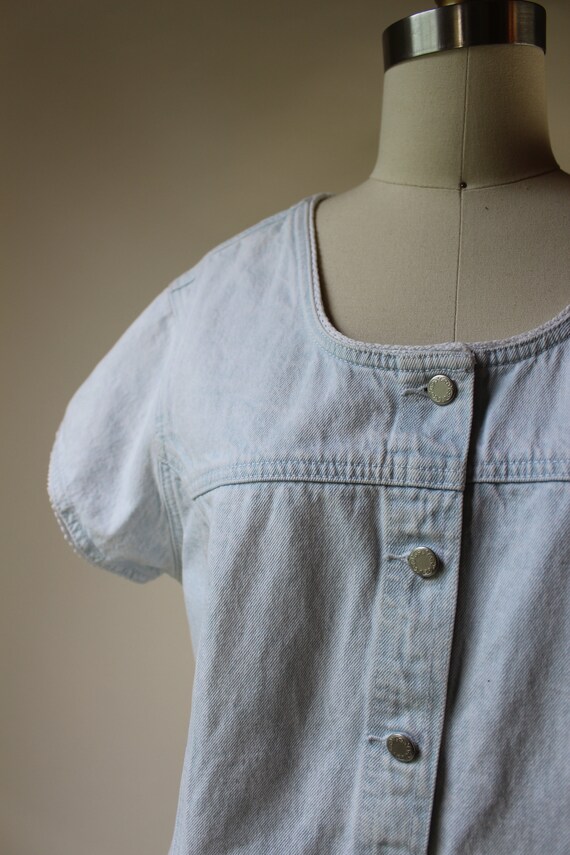 Vintage 80s Bleached Denim Lace Trimmed Prairie J… - image 9