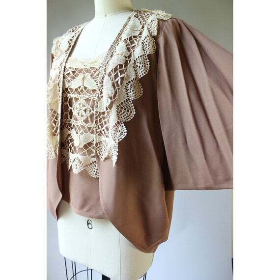 VTG 70s 80s BUTTERFLY LACE Boho 2 Piece Tank Top … - image 2