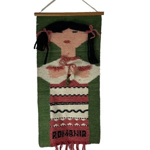 Vintage MCM Wool Woven Wool Fiber Art Wall Hanging Female Male Figures
