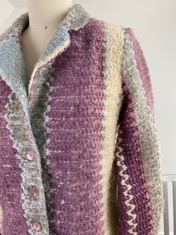 Vtg 80s Cropped Pastel Striped Fuzzy MOHAIR Jacke… - image 5