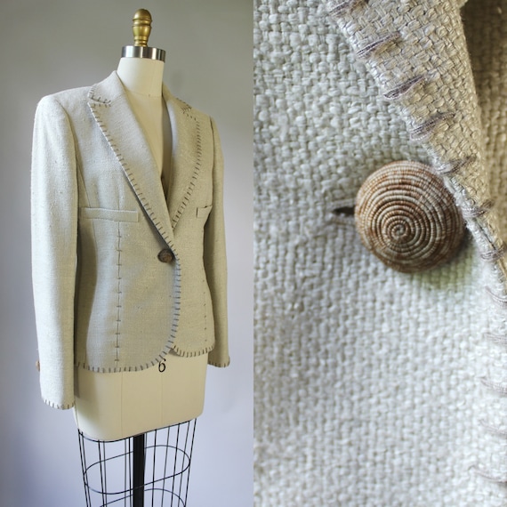 Vintage 90s Raw Silk Oatmeal Tailored Minimalist … - image 1