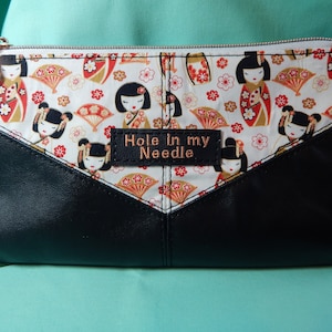 Pocket zipper pouch,makeup bag,travel bag,zipper bag,harlequin pouch,vinyl,dolls,black vinyl