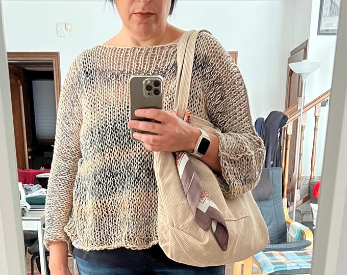 Lena, the sweater by PIERA Romeo | blu tempesta, ruggine e beige , fatto a mano da Piera Romeo