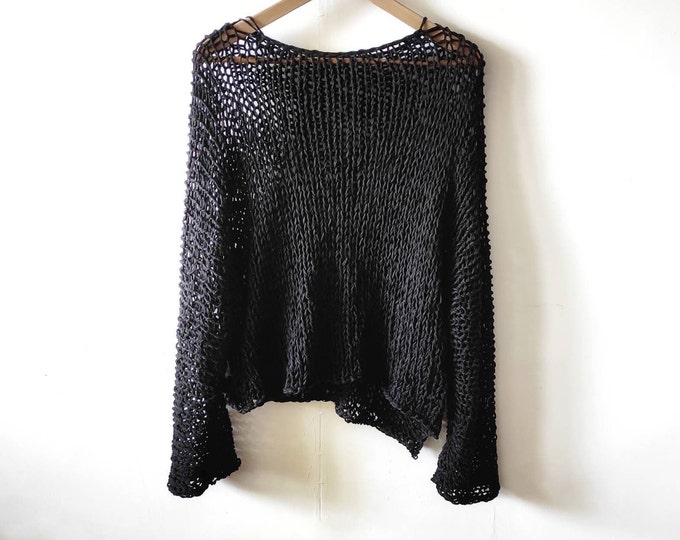 Black linen sweater summer by Piera Romeo
