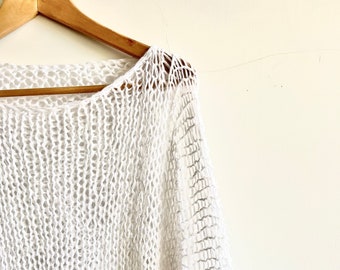 Handmade cotton sweater, open knit top, crop cotton top, summer top, cotton top open-work