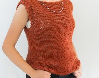 Chunky Knit Alpaca Vest: Handmade Sleeveless Merino Wool Top