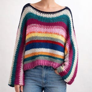 Hand-Knitted Striped Sweater in mohair and Alpaca