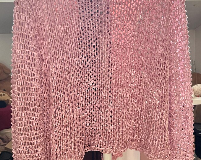 Peony pink linen sweater, loose and sheer sweater