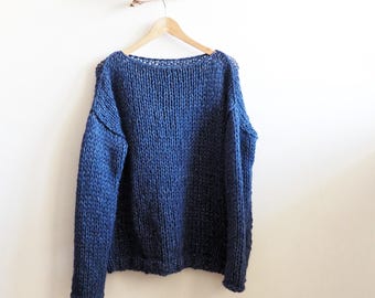 Handmade Alpaca Wool Sweater – Soft Knit Pullover, blue Cozy Warm Chunky Jumper – sweater for winter, long sweater