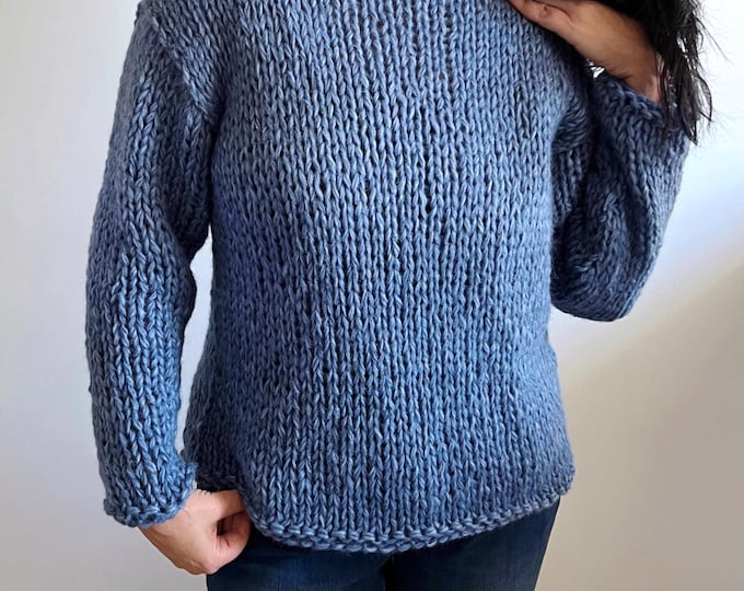 Denim blue Alpaca Chunky sweater, all gender sweater, comfort size  sweater, it is a Piera Romeo Design sweater