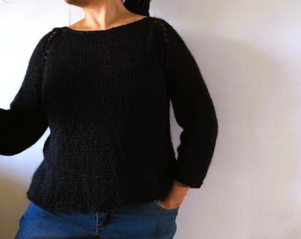 Black sweater, total black outfit, grunge style sweater, other colors / long sweater, sheer sweater mohair