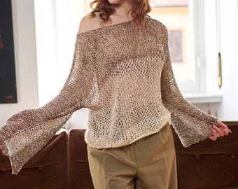 Linen Sweater mixed beige loose knit - Piera Romeo Design