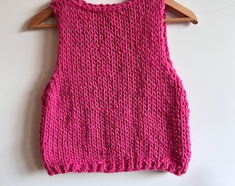 Handmade Chunky Knit Alpaca Vest - Magenta Sleeveless Top