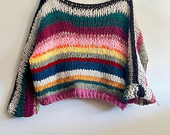 Handmade Multi Color Sweater – Soft Knit Pullover – One Size – Cozy Warm Chunky Jumper  – Slow Fashion Gift for Her