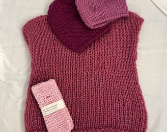 Wool Hat: Light Pink, All Sizes, Hand Knit