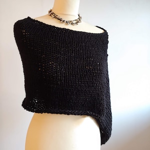 Hand made chunky Knit Asymmetrical Poncho - natural black - Cozy Fall & Winter Wrap - Boho Knitwear