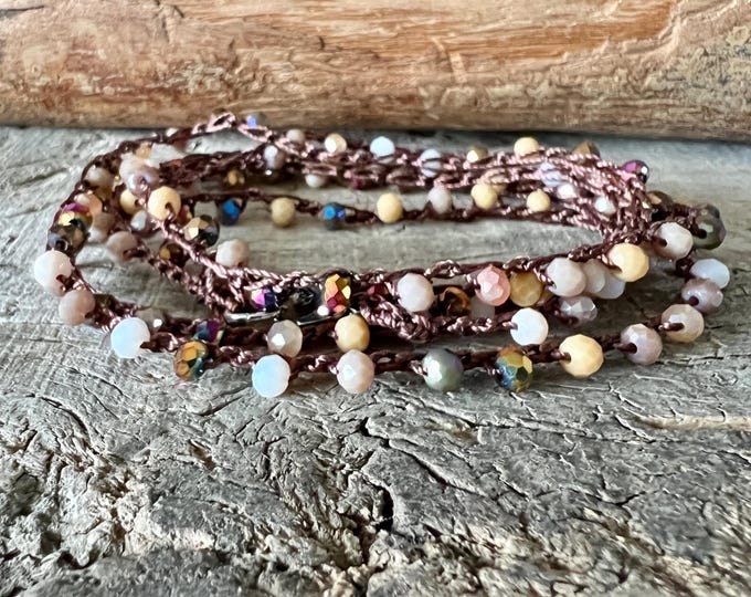 Boho crochet necklace Cappuccino color by Piera Romeo