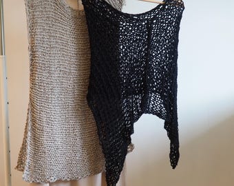 Black  Poncho, Cover up, wedding boho style, all sizes, natural yarn