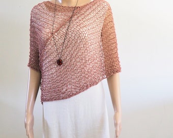 Handmade Sheer poncho, Linen Top, Linen Poncho in powder Pink, cover up / linen / water rose /