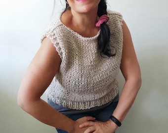Chunky Knit Alpaca Silk Vest: Handmade Sleeveless Top