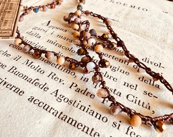 Crochet necklace /  crystals / bijoux for her / gift for women / long necklace / textile necklace