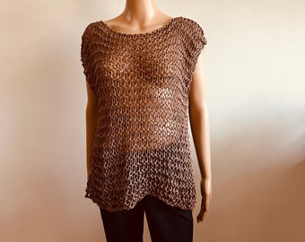 DAISY - Organic linen and Cotton Top, Loose Knit, Hand Knitted, One size