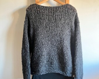 Hand Knit Alpaca Sweater: Dark Grey Chunky Knit - All Sizes