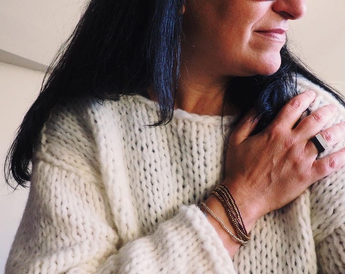 White Chunky knit sweater long sleeves hand-knit sweater, women and men sweater, Piera Romeo Design , luxury sophisticated style