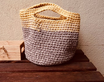 Linen bag, Crochet bucket Bag, vanilla yellow and cord, crochet bag made of linen yarn