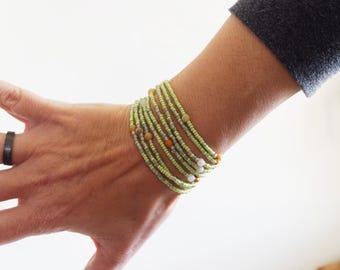 Amazonite and guacamole seed beads wrap bracelet