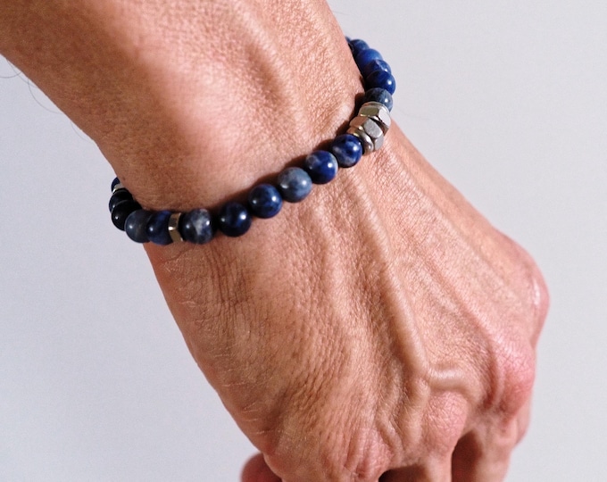 For men - natural stone sodalite blue beads, bracelet by Piera Romeo