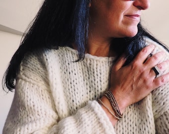 Hand-Knitted Baby Alpaca Sweater: Off White Chunky Knit - Made in Italy