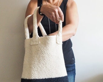 Summer cotton Shoulder bag , crochet bag , blue and white bag