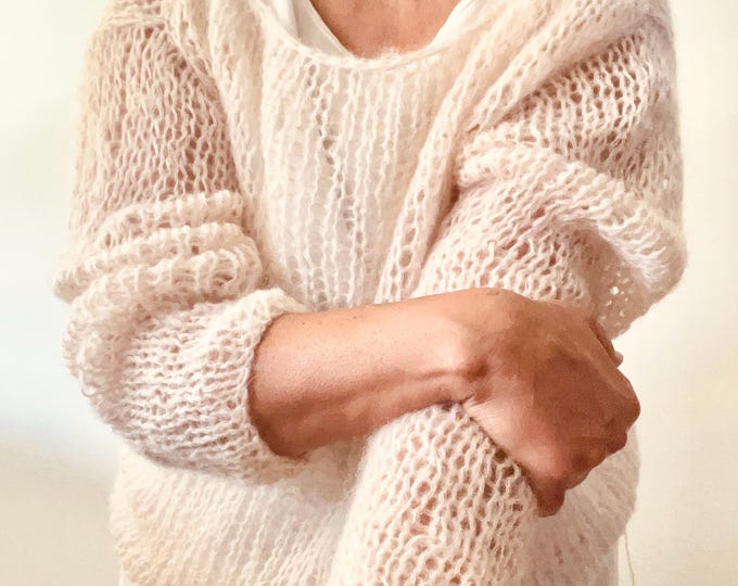 Featured listing image: Hand-Knitted Mohair Sweater: Oversized Boho Knitwear