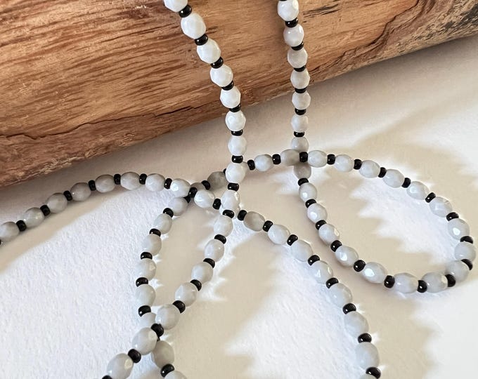 men's necklace gray and black Bohemian crystal and beads