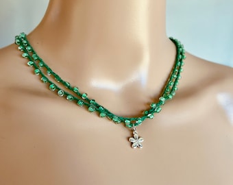 Green crochet necklace,  Crochet necklace, choker, wrap bracelet