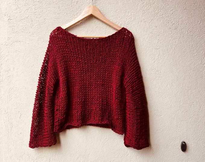 Wool open knit sweater in dark red