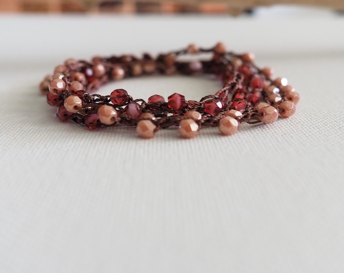 Boho crochet necklace with czech crystals (firepolish czech )