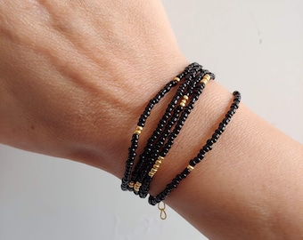 Black and gold seed beads Bracelet / Necklace / Seed beads wrap bracelet , bracelet by PieraRomeo Design