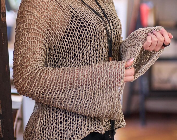 New Sweater with Kimono effect Long Sleeves - Sophisticated Luxury Linen Design