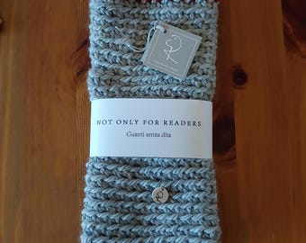 GREY AND RED Mittens , Christmas Gift, Not Only For Readers Fingerless Mittens by Piera Romeo