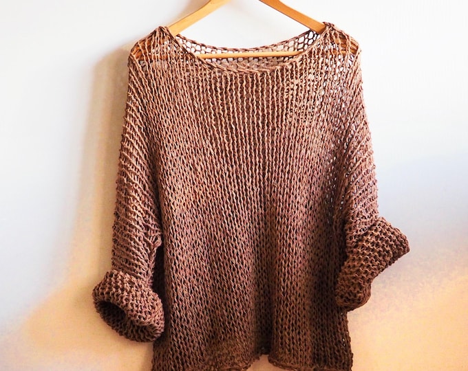 Summer brown loose knit sweater 100% cotton made by Piera Romeo