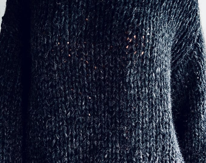 Dark grey hand knit sweater in Alpaca , all sizes sweaters, MEN/ WOMEN SIZE, hand made by Piera Romeo