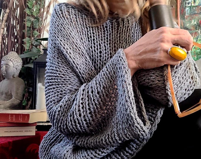 GREY sweater in 100% organic wool , all colors ,ONE SIZE